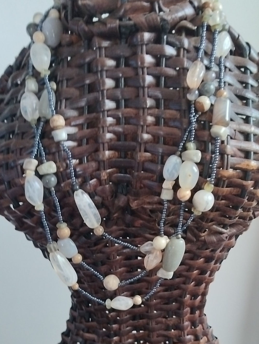 Multi-Strand Beige and Gray Beaded Women's Necklace